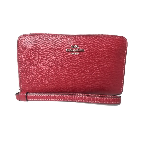 Coach Cross-grain Leather Wallet Wristlet Maroon Red F58053 - Picture 3 of 7